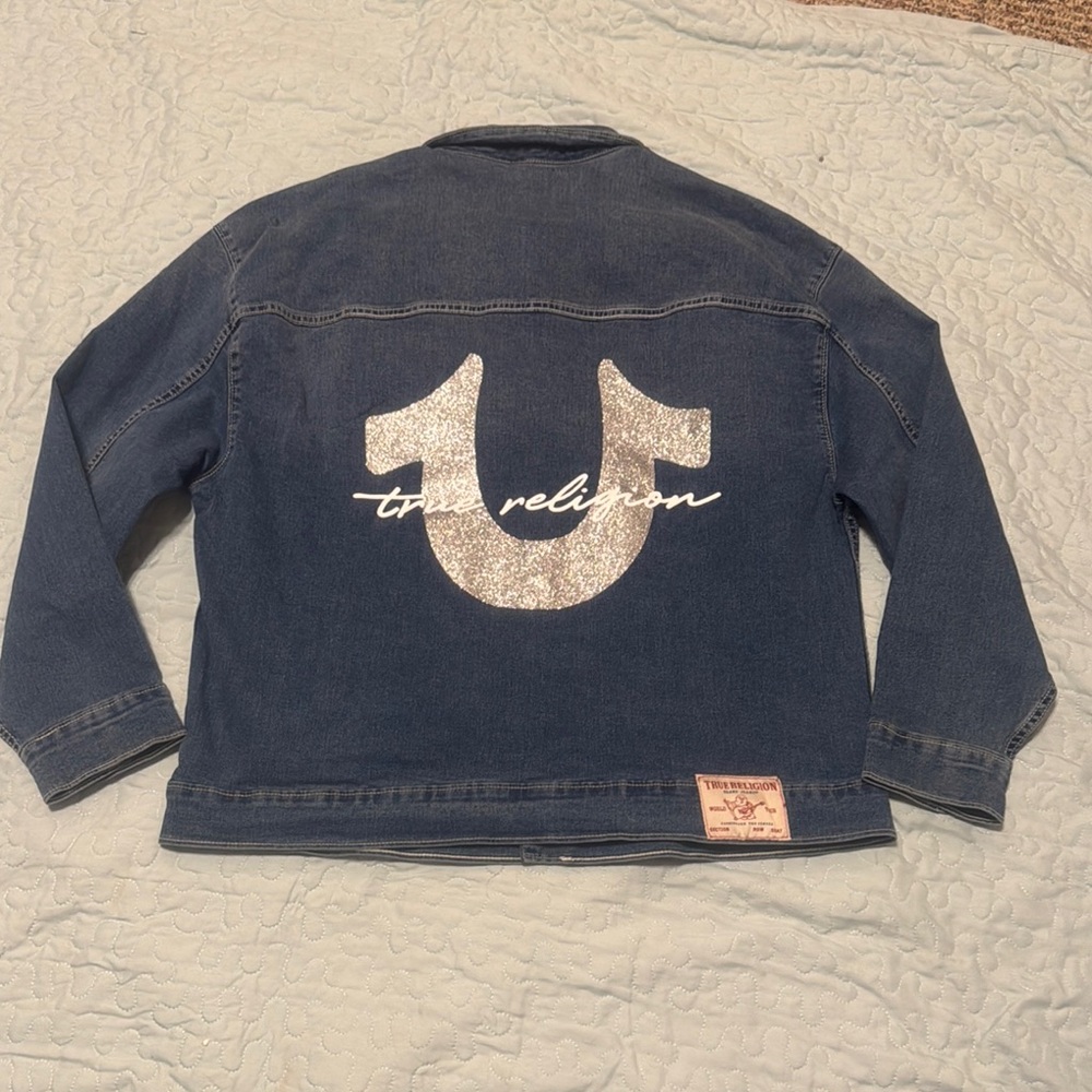 NWT True Religion oversized glitter denim jacket